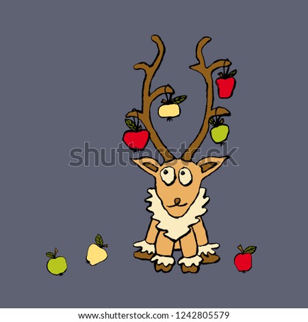 Vector illustration of reindeer with apples
