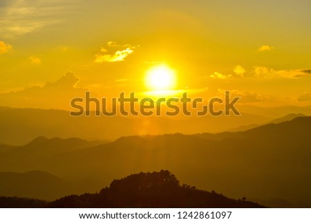 Sunset at Doi Chang Mub , Mae Fa Luang ,Chiang Rai , Thailand .