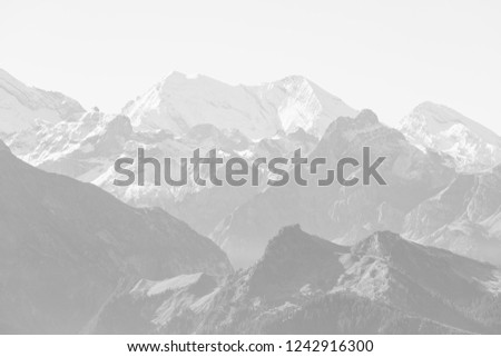 High-key alpine panorama on a beautiful autumn day in the Bernese Oberland in Switzerland