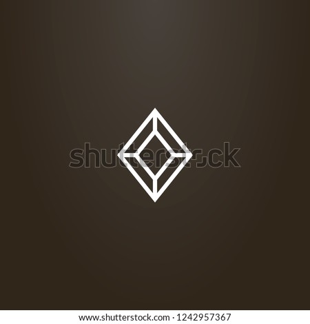 white sign on a black background. vector geometric line art sign of diamond shape gemstone