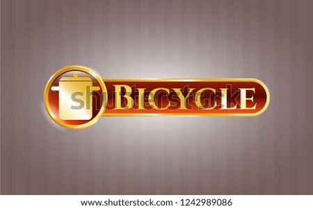  Gold emblem or badge with cooking pot icon and Bicycle text inside