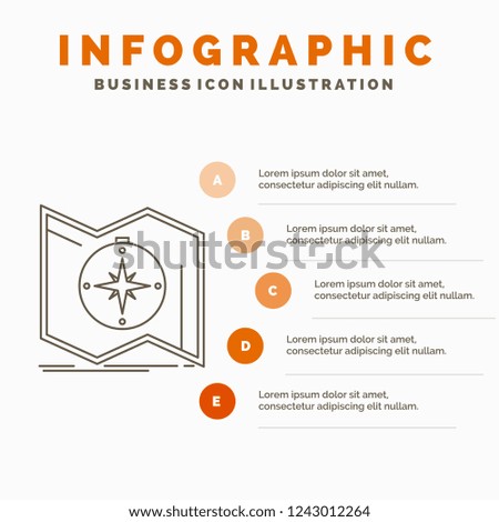 Direction, explore, map, navigate, navigation Infographics Template for Website and Presentation. Line Gray icon with Orange infographic style vector illustration