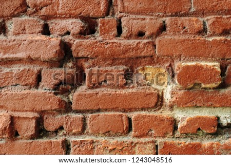 Old brick wall. Background of their old red brown clay bricks and traced lines. Ready background for your text and design