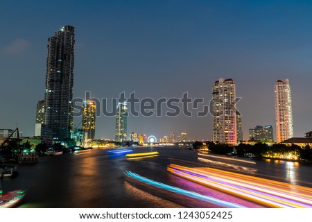 View of Chao Phraya river Bangkok Thailand on Sathorn bridge . Panorama picture. Take on Sathorn bridge
