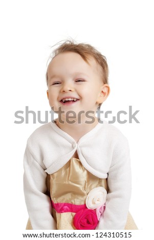 portrait of an happy smiling and laughing little blonde girl isolated on white background