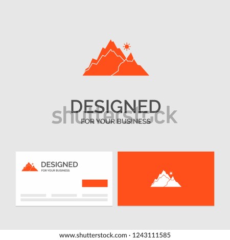 Business logo template for mountain, landscape, hill, nature, tree. Orange Visiting Cards with Brand logo template.