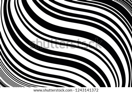 Abstract pattern. Texture with wavy, curves lines. Optical art background. Wave design black and white. Digital image with a psychedelic stripes. Vector illustration