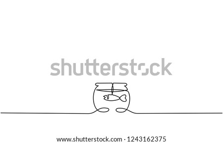 Continuous line drawing. Fish in an aquarium. Lines black on white background. Vector illustration