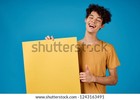 funny curly man with yellow mockup                  