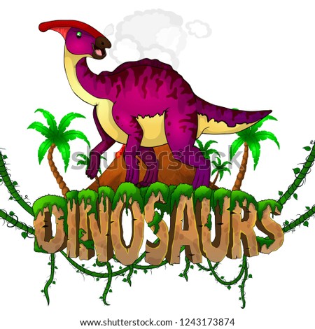 Logo  Dinosaurs World with Parasaurolophus. Vector illustration.