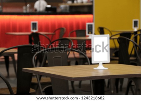 small label on table, white stand message board, Food Signage, Table Number