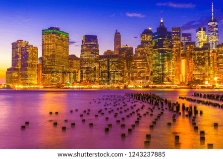 View of New York Financial District from Bridge Park, Brooklyn.