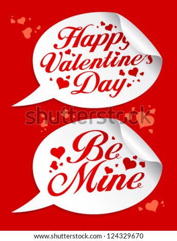 Happy Valentine`s Day stickers in form of speech bubbles.