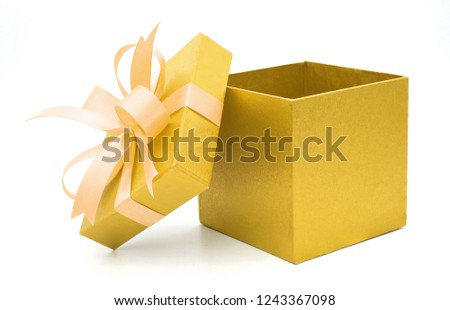 Christmas and New Year's Day ,Open yellow gift box white background
