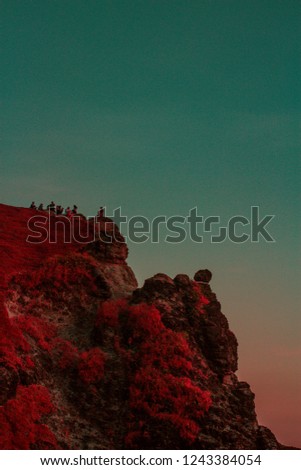 red sunset with the cliff