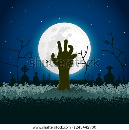 Spooky Halloween Background, with Zombie hand