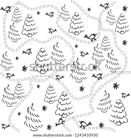 Seamless pattern in winter forest. Vector illustration.