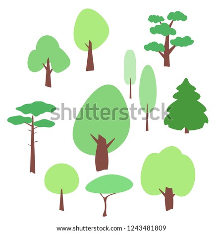 flat tree icons set on white - stock illustration