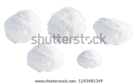 Snowballs or hailstones on a white background, clipping path.