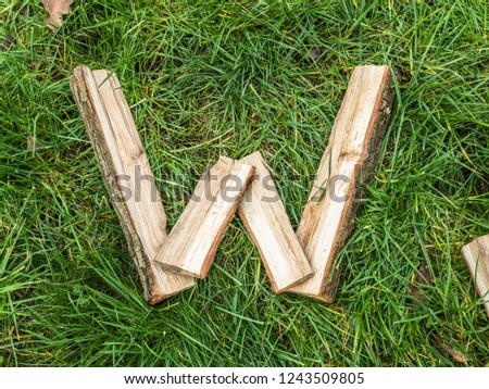 English letter W from alphabet made from natural oak