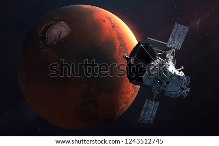 Mars exploration, Planet of the Solar system. InSight mission. Elements of this image furnished by NASA Royalty-Free Stock Photo #1243512745