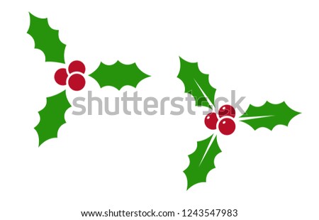 Holly berry - vector icon. Holly berry leaves. Christmas symbol isolated on white background.