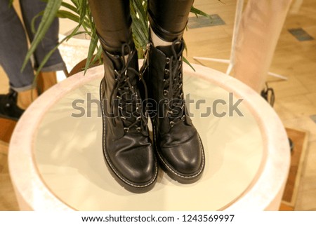 Black leather female autumn boots                               