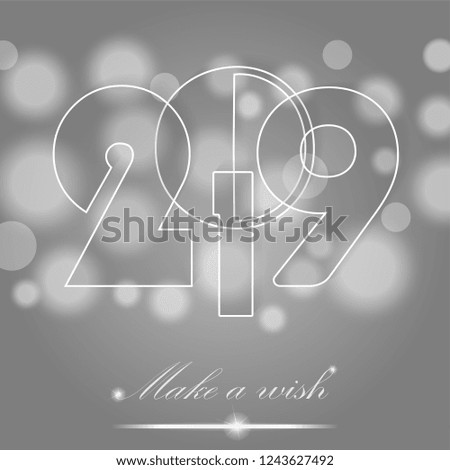 Christmas and New Year 2019 card on white ambient background. Make a wish concept. Invitation design. Vector illustration