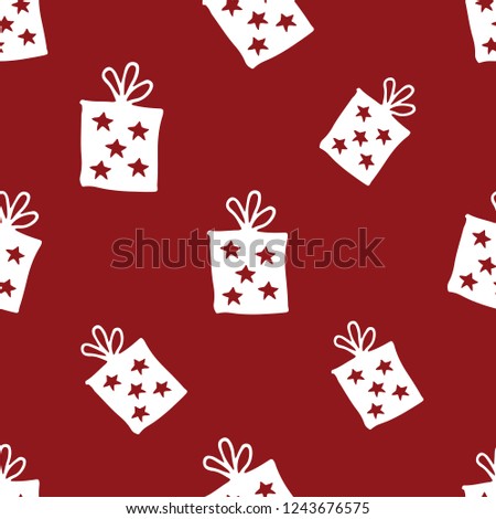 Gift Seamless Pattern, hand drawn gift boxes doodles background, Vector Illustration.