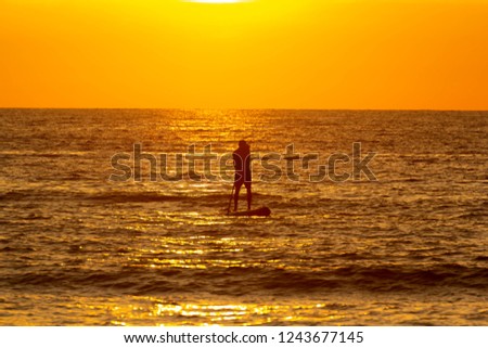 silhouette of an asian man standing on his surfing board 