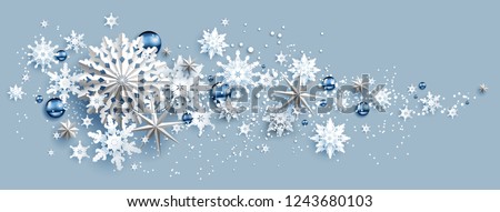 Facebook Web Banner Social Media template. Shine winter decoration with snowflakes, stars and balls.