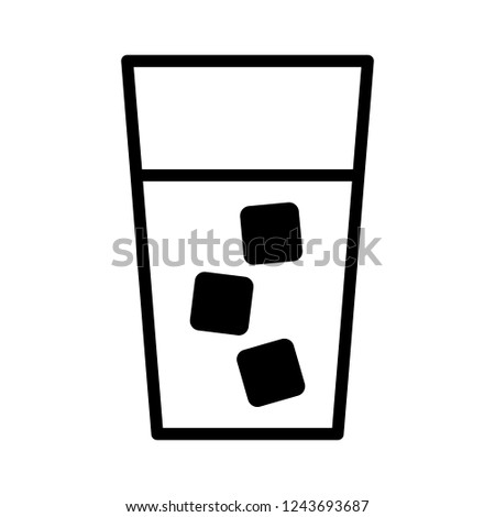  Glass or cup of water with ice cubes line art vector icon for food apps and websites
