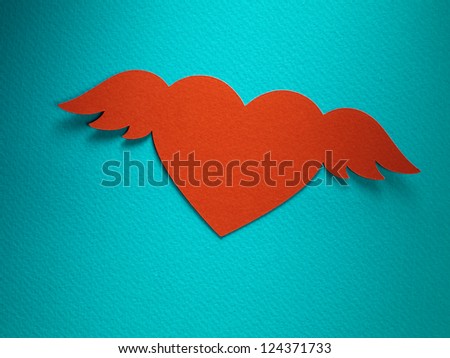 Valentine day heart with angel wings paper-craft greeting card