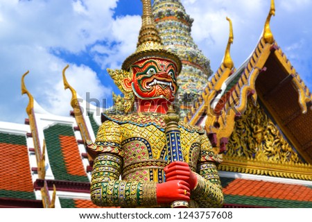 Demon Guardian statue at the grand palace Thailand  from free royalty photo place area.