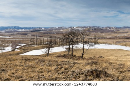 Russia Southern Ural mountains Uralic steppe. Spring in the southern Urals steppe. Royalty-Free Stock Photo #1243794883