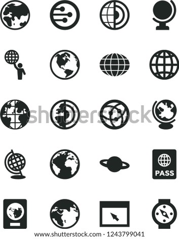Solid Black Vector Icon Set - sign of the planet vector, globe, earth, passport, network, browser, core, man hold world, compass