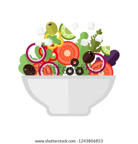 Greek salad. flat Vector illustration. Simple cartoon icon design food. Concept of healthy eating. Vector. Royalty-Free Stock Photo #1243806853