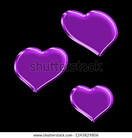 Bright glowing purple glass in a 3D illustration with purple color shiny plastic effect & beveled edge on a black background