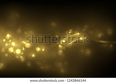 Sparkling glitter dust effect. Shiny gold particles, glowing golden light abstract luxury background 