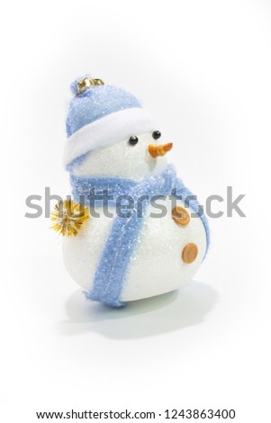 Snowman doll isolated white background.