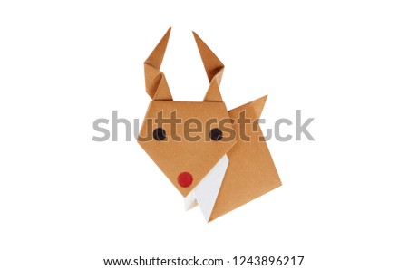 Reindeer paper origami isolated on white background , Clipping Path , Merry Christmas concept