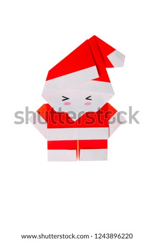 Santa claus paper origami isolated on white background , Clipping Path , Merry Christmas concept