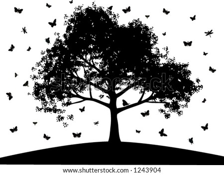 Butterflies and Tree, Fully editable
