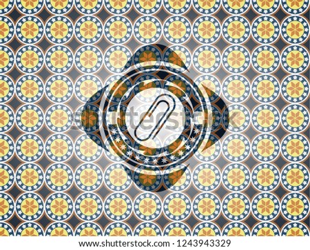 paper clip icon inside arabesque badge. arabic decoration.