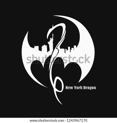 vector illustration, zodiac sign, sports emblem, silhouette of nyc on dragon