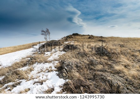 Russia Southern Ural mountains Uralic steppe. Spring in the southern Urals steppe. Royalty-Free Stock Photo #1243995730