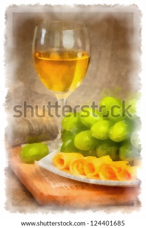 Vine with cheese still life