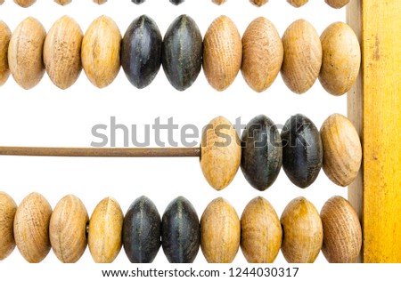 Old wooden abacus on bright background.