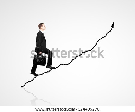 man walking on chart  on a white background