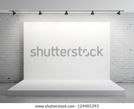 White backdrop in room with grey paint on wall Royalty-Free Stock Photo #124405393
